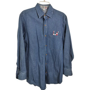 3193)Vintage Express Mark Dental Tool Long Sleeve Button Down Denim Top Sz Small